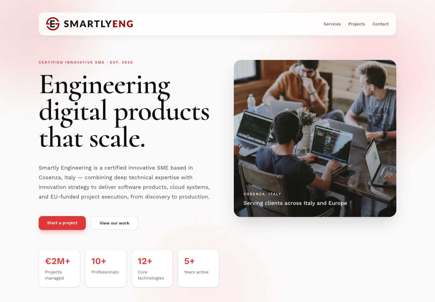 Homepage di Smartly Engineering